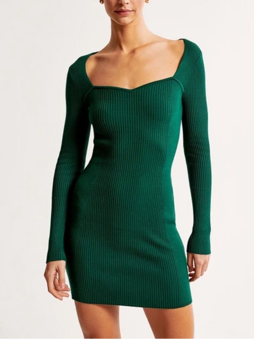 Abercrombie & Fitch Forest Green Ribbed Long-Sleeve Bodycon Dress